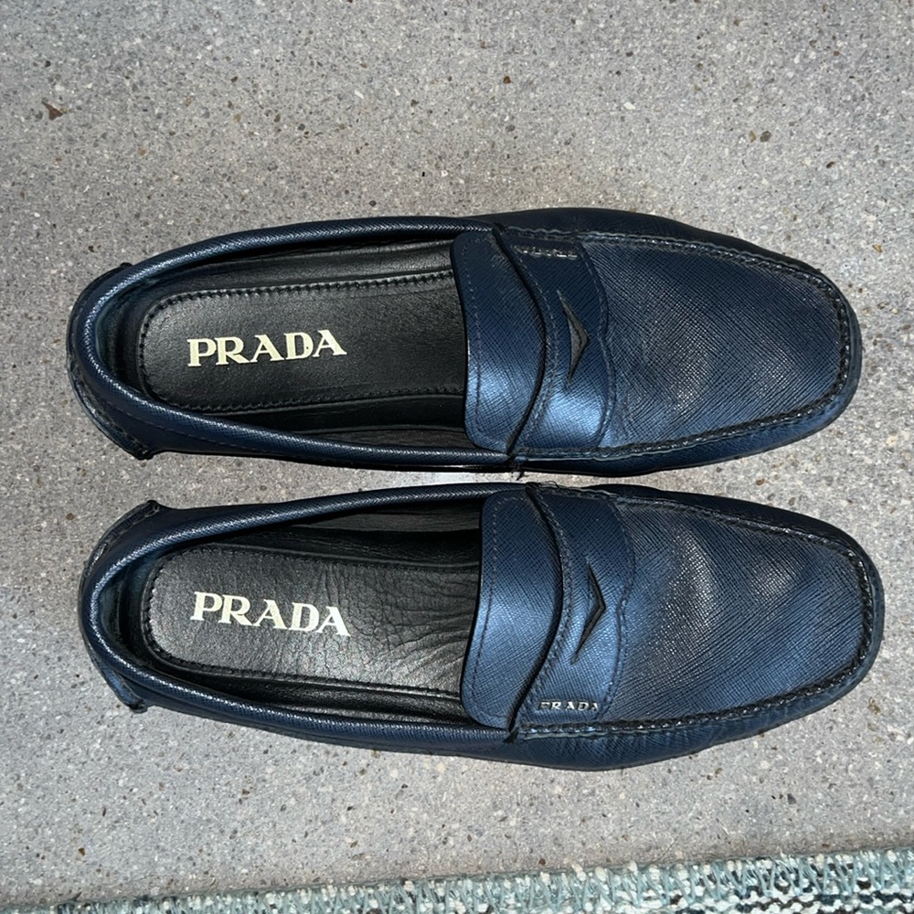 Prada blue moccasins